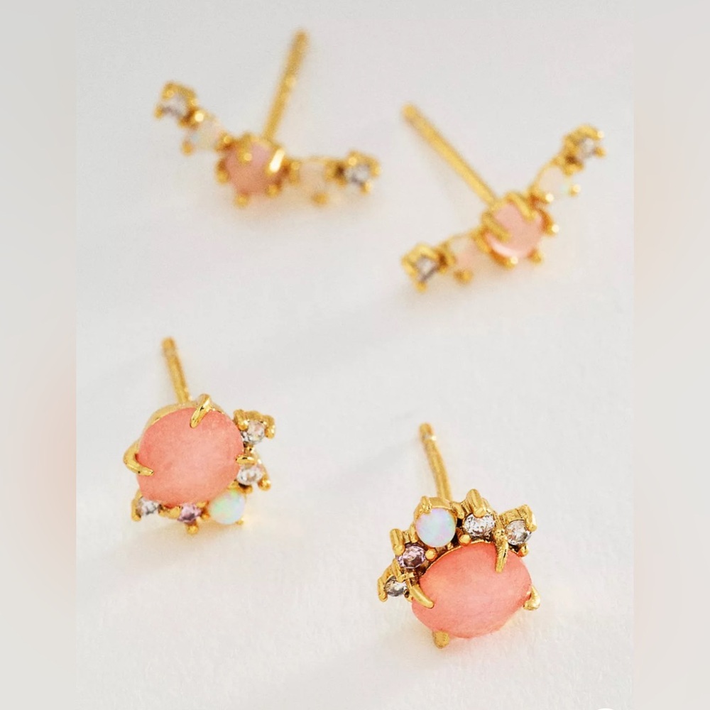 NWT Anthropologie Petite Crystal Post Earrings, Set of 2 Pink